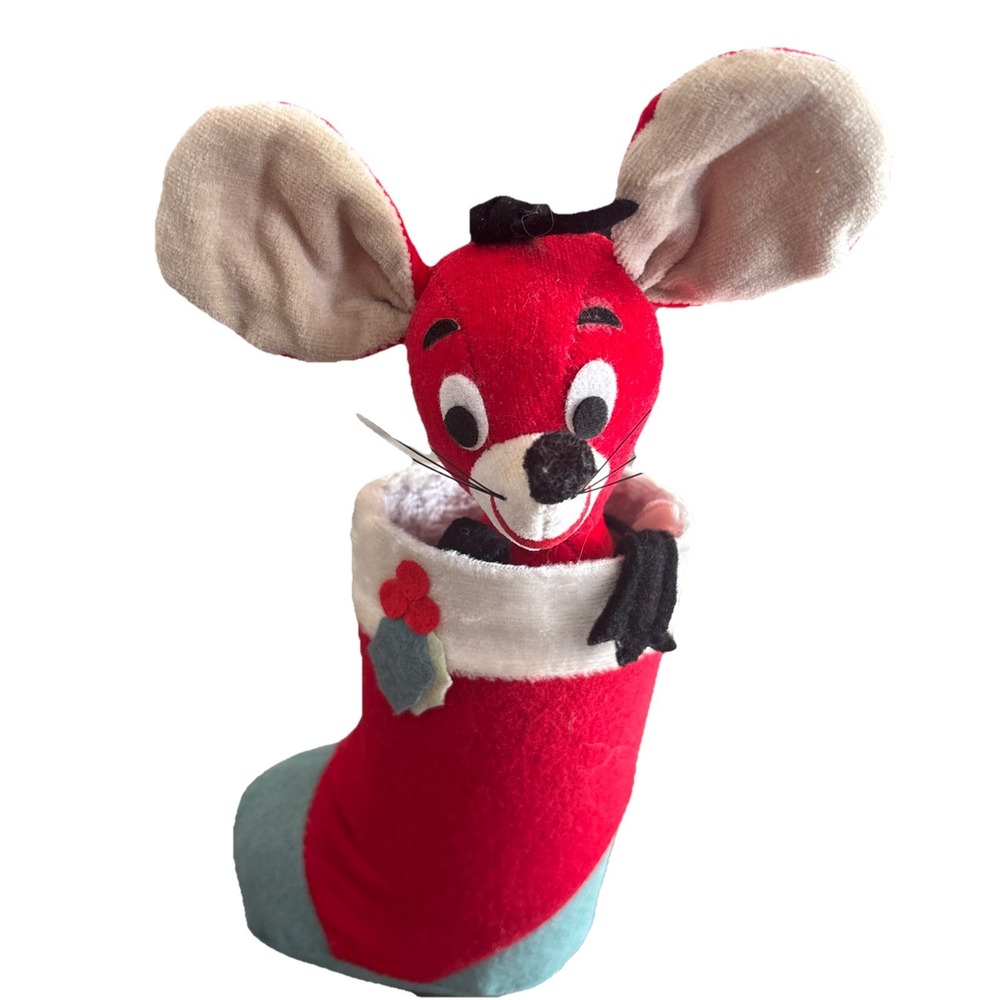 Vintage Kitschy DREAM PETS Christmas Mouse in Stocking